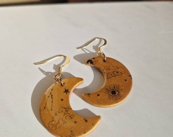 Gouden hemelse maan oorbellen