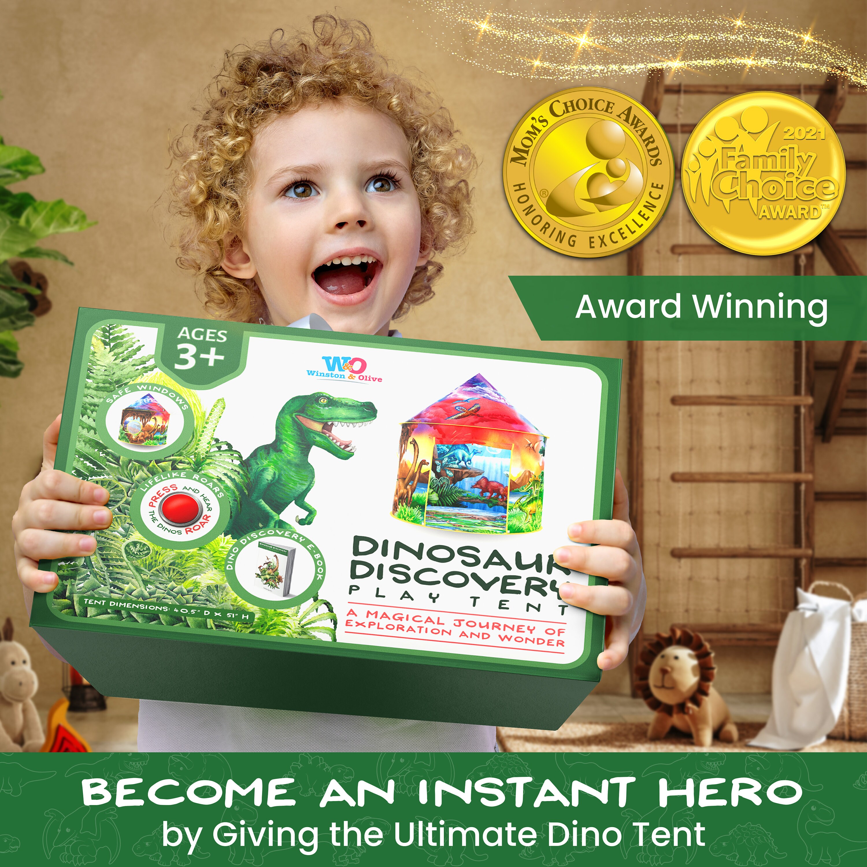 Dinosaur Discovery Play Tent With Roar Button Kids Indoor Tent Dino