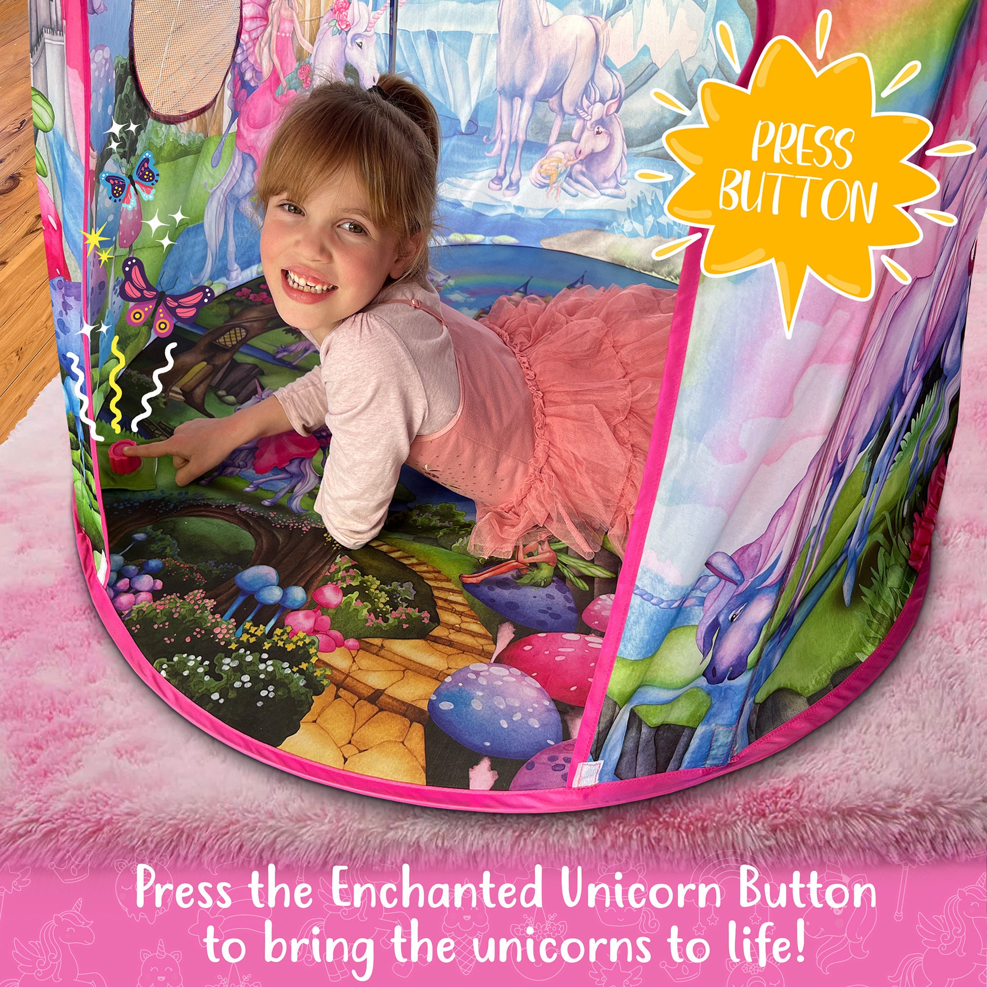W&O Unicorn Play Tent With Magical Sounds - Pop Up Playhouse For Girls