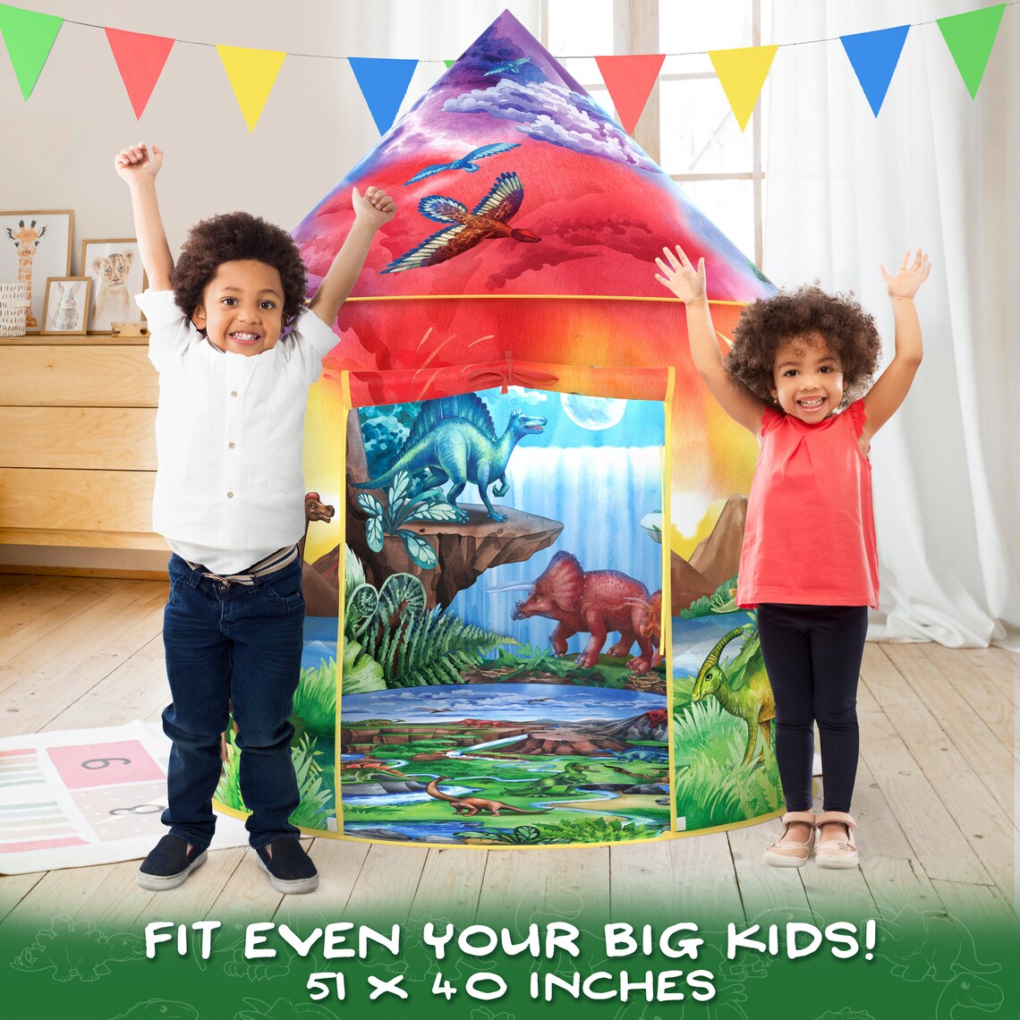Dinosaur Discovery Play Tent With Roar Button Kids Indoor Tent Dino