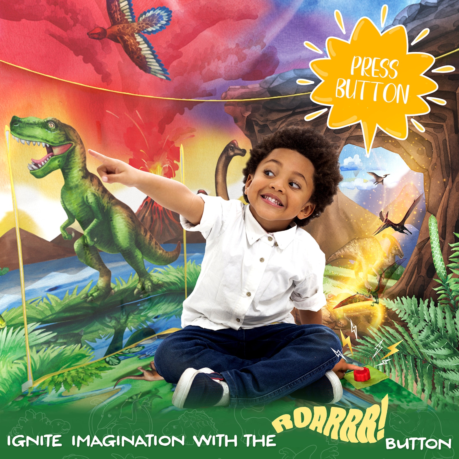 Dinosaur Discovery Play Tent With Roar Button Kids Indoor Tent Dino