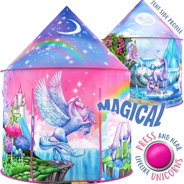 Rainbow Unicorn Play Tent with Lifelike Unicorn Sounds | Princess Play Tent | Indoor Playhouse | Princess Castle | Unicorn Room Decor