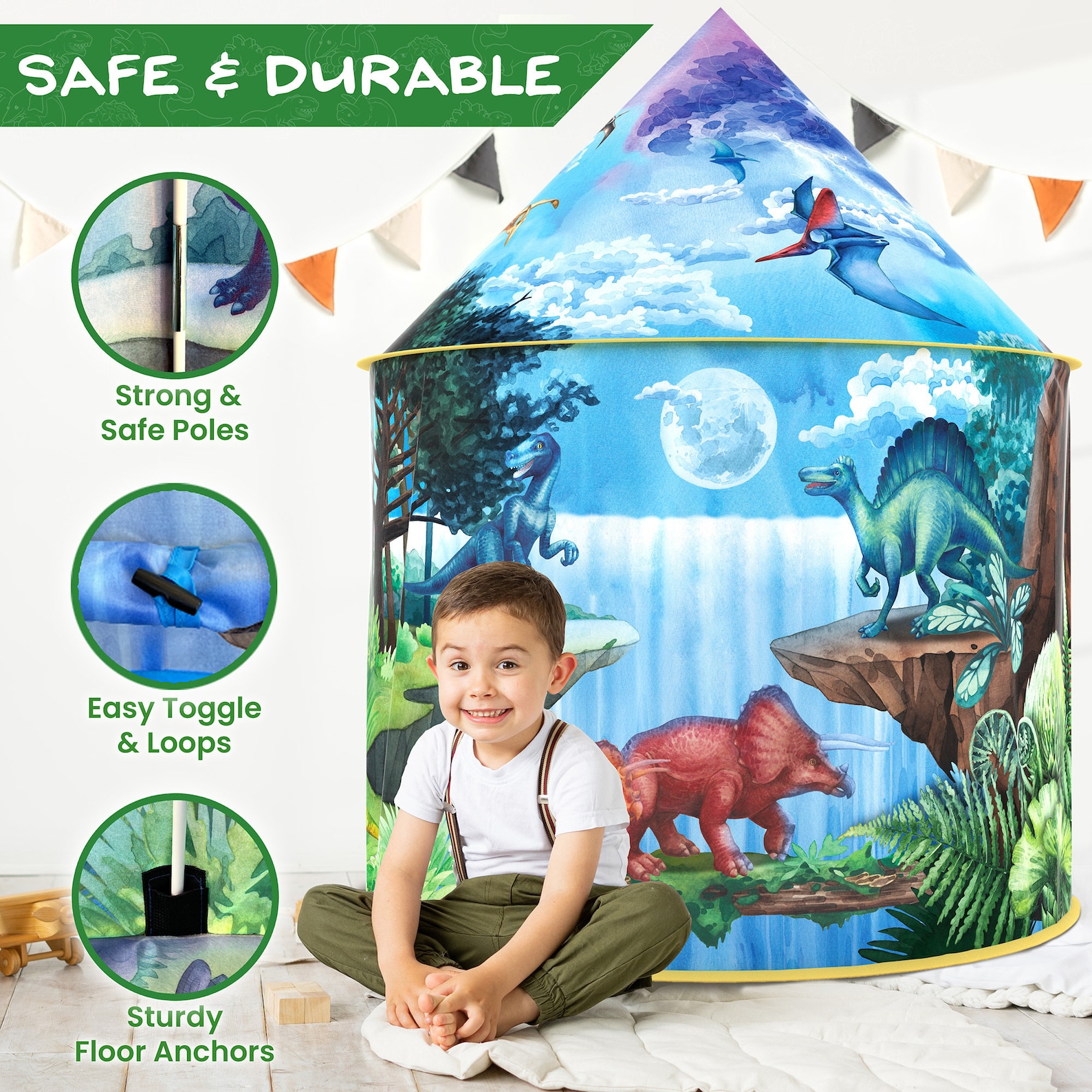 Dinosaur Discovery Play Tent With Roar Button Kids Indoor Tent Dino