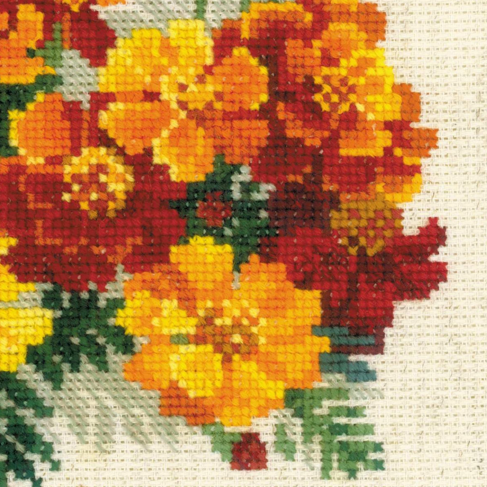 Marigold Cross Stitch Kit Flower Embroidery Pattern Floral | Etsy