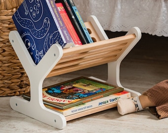 Kids Montessori Storage Shelf for Toys and Books, Wooden Bookcase Organizer for Reading Corner and Playroom