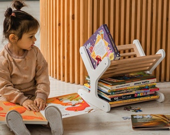 Kids Bookcase Montessori Furniture, Small Toddler Bookshelf, Nursery Shelves, 3 Year Old Boy Gift, Toy Shelf