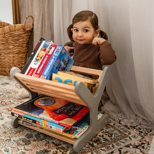 Montessori Small Bookshelf, Nursery Wood Shelves, Kids Floor Bookcase, 2 year old boy gift, Toddler Small Wood 3 years Old Book Lover Gift