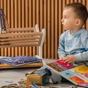 Montessori Small Bookshelf, Nursery Wood Shelves, Kids Floor Bookcase, 2 year old boy gift, Toddler Small Wood 3 years Old Book Lover Gift
