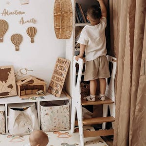 Torre taburete para niños pequeños, taburete de cocina infantil ajustable, soporte de madera estilo Montessori para rutinas diarias, regalo de primer cumpleaños