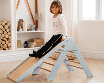 Climbing Triangle Montessori  + 2 sides Ramp (Sliding desk | Climbing ramp). ∆ Pikler Triangle Color: Nature wood