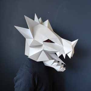 Dragon Mask 3D Paper Craft Model Digitale download PDF DIY Papercraft Volledige hoofdmasker Fancy Dress