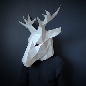 Deer Mask 3D Paper Craft Model Digital Download PDF DIY Papercraft Full Head Mask