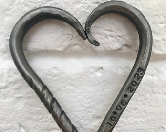 Hand Forged Steel Heart, Personalized 11th Anniversary Gift