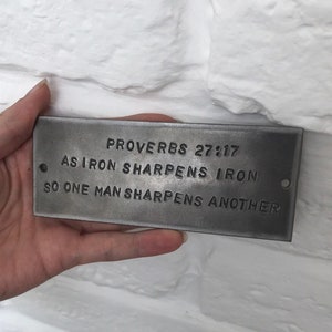 Iron Sharpens Iron 6th Wedding Anniversary, Bible, Iron Gift, Religious, Iron Plaque, 6 year Wedding, Tag, Hand Stamped
