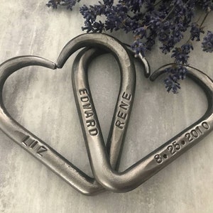 11th Anniversary gift -Personalized gift- for him her-steel wedding gift -Pair of Interlinked steel Hearts - hand forged hearts -steel gift