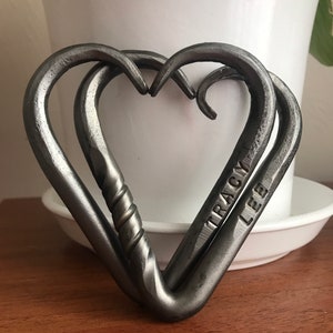 6th Anniversary gift -Personalized gift- for him her-  Iron wedding gift - Pair of Interlinked Iron Hearts - hand forged hearts - Iron gift