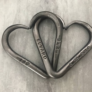 6th Anniversary gift - Iron wedding gift - Pair of Interlinked Iron Hearts - hand forged hearts - Iron gift - Personalized gift- for him her