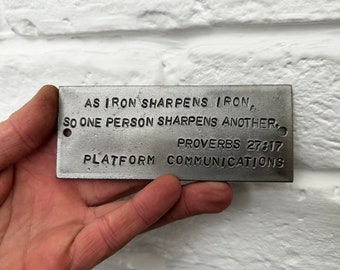 Hand Stamped Iron Plaque, Iron Sharpens Iron, 6th Anniversary
