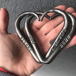 6th Anniversary gift - Iron wedding gift - Pair of Interlinked Iron Hearts - hand forged hearts - Iron gift - Personalized gift- for him her