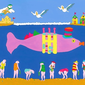 Carte de voeux poisson trompette, dessin animé pop art par The Musical Fish