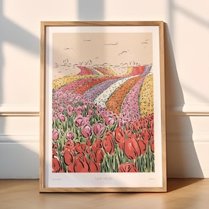 Tulip Fields Art Print | Flower | Botanical | Wall Art | Home Decor |  Illustration | Poster Print | Living Room Decor | Gift