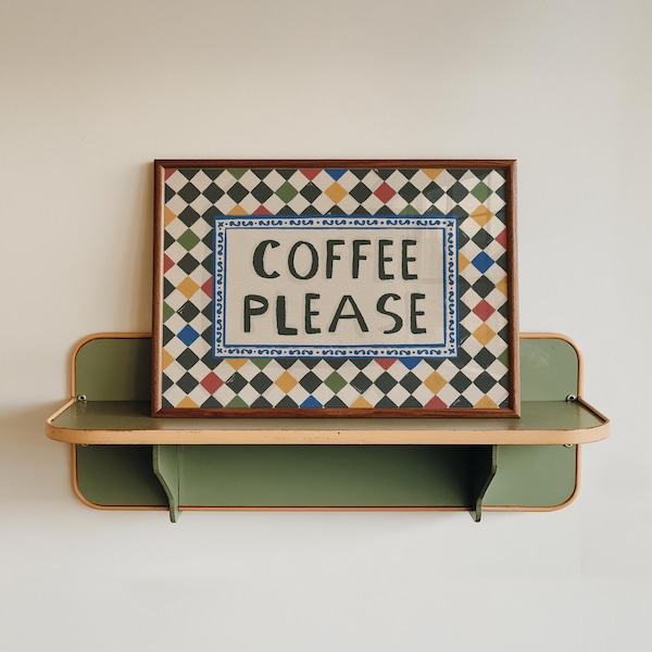 Coffee Please Art Print | Kitchen decor | Cafe | Checkerboard | Wall Art | Home Decor |  Illustration | Poster Print | Gift