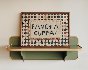 Fancy A Cuppa Art Print | Kitchen decor | Cafe | Checkerboard | Wall Art | Home Decor |  Illustration | Poster Print | Gift