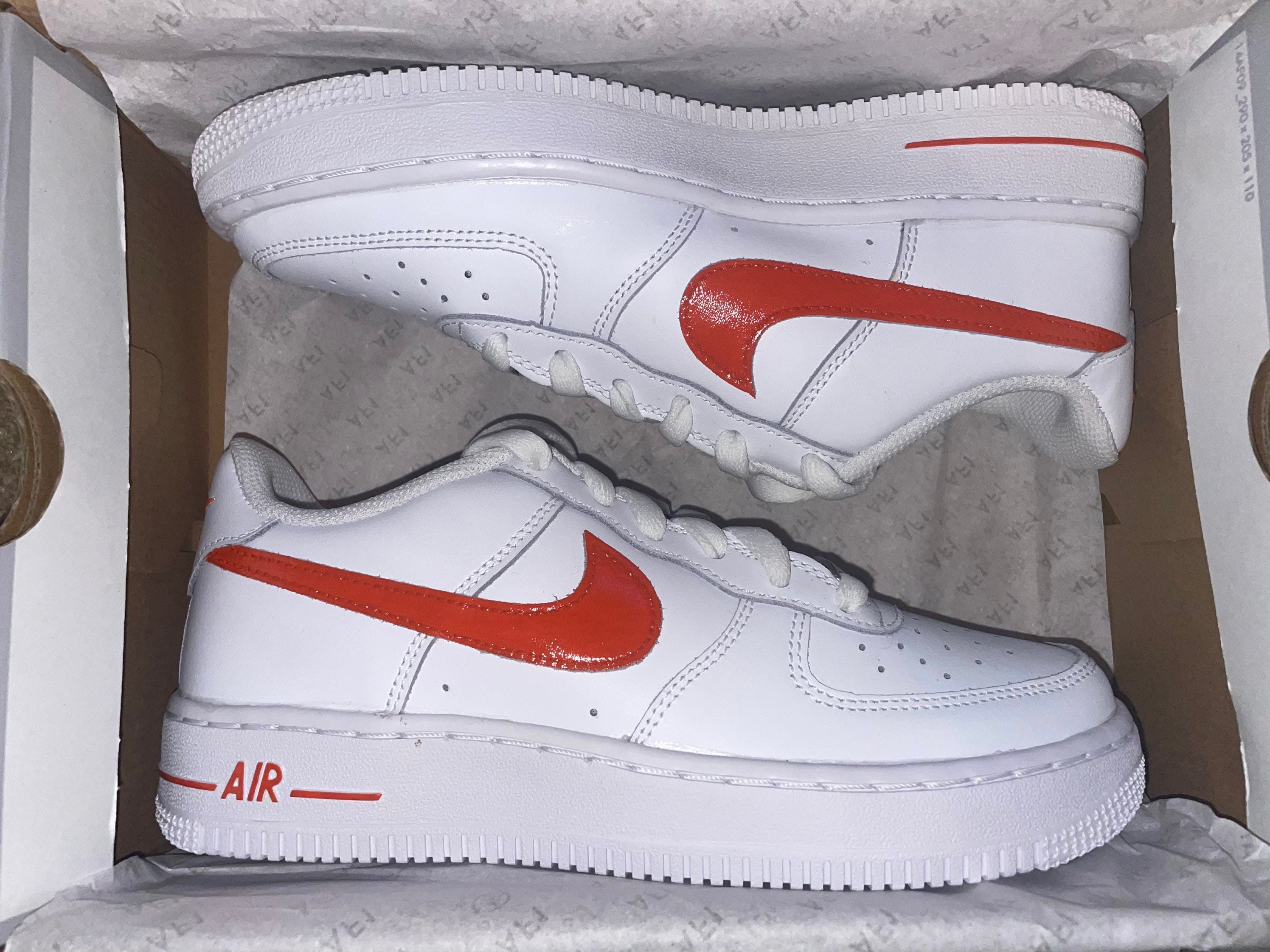 Nike Air Force 1 White Custom 'Orange Swoosh' Edition