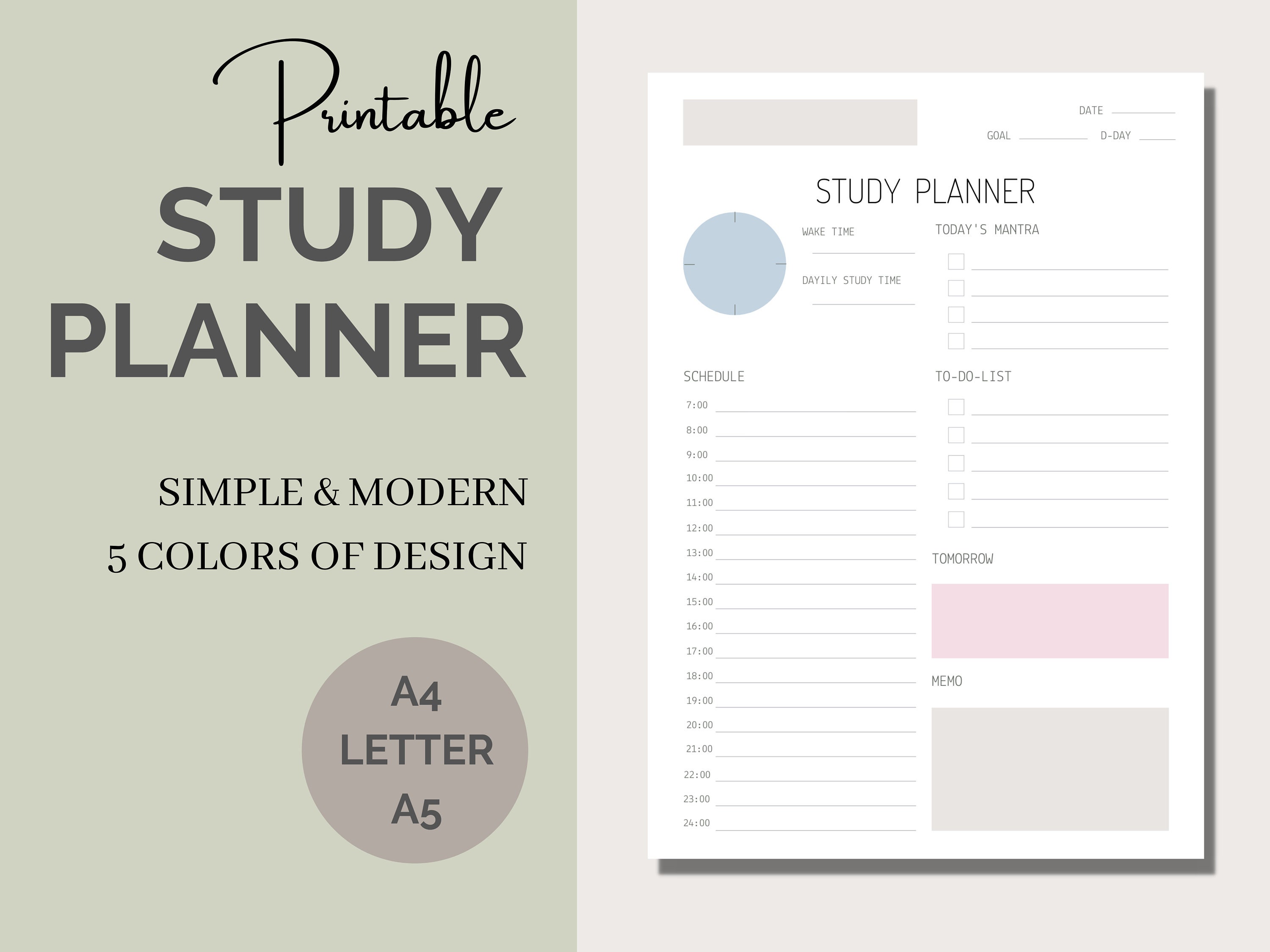 Minimal Study Planner / Printable Planner / Exam / Digital Download ...
