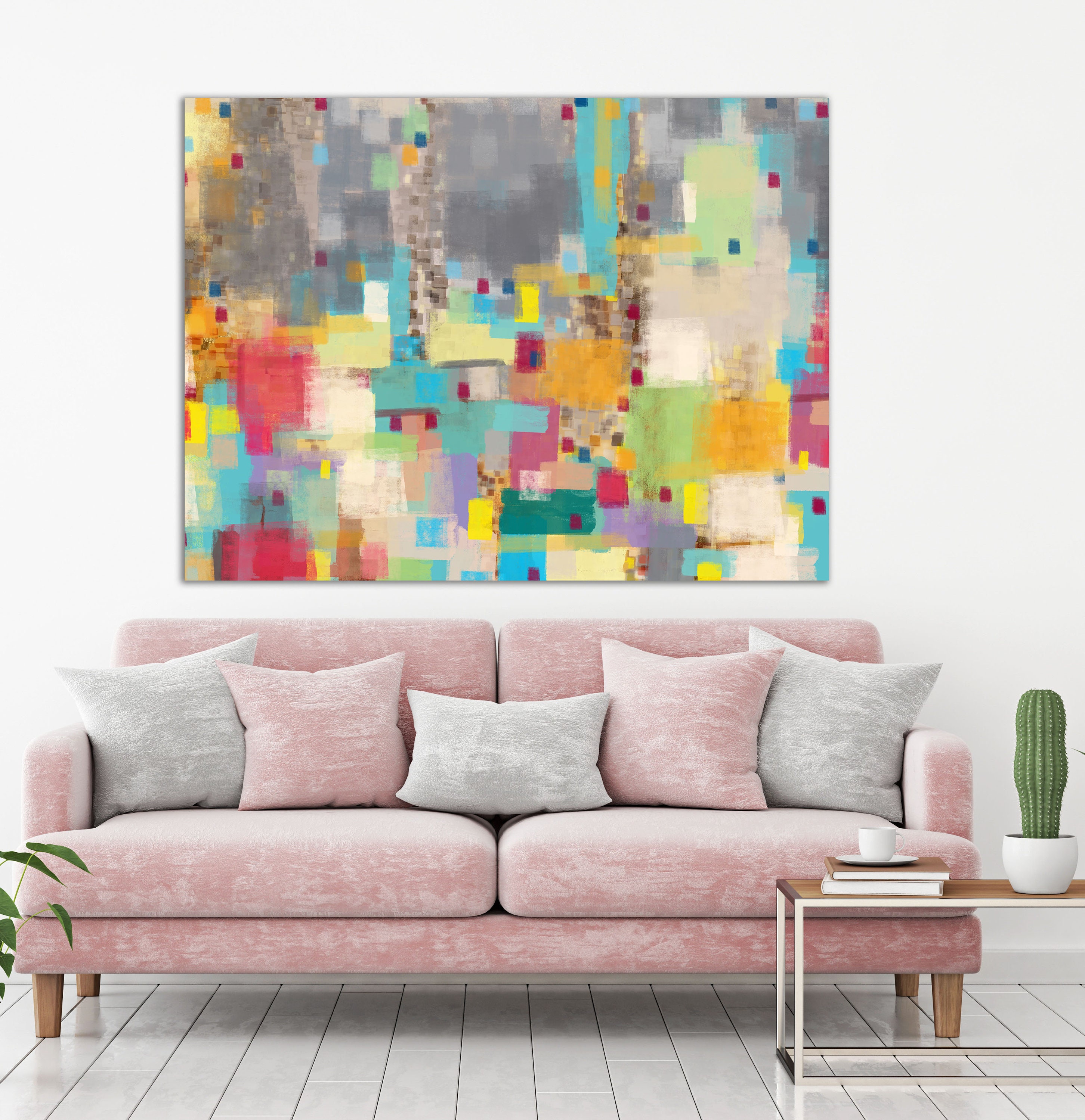 Geometric Abstract Painting, Digital Artwork, Canvas Print, Colorful