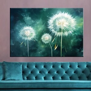 Abstract Dandelion Painting Print, Dandelion canvas print, Watercolor Botanical Dandelions wall decor