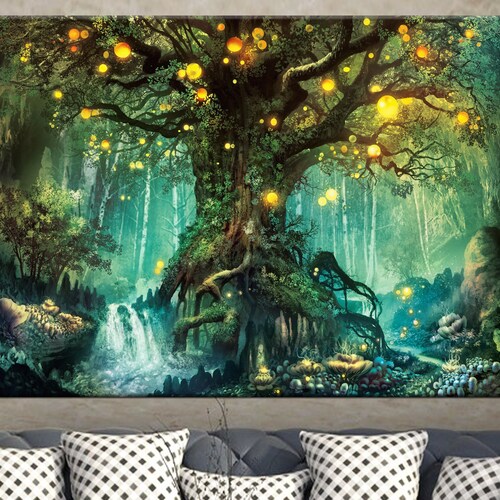 Full Moon Tree of Life Landscape Canvas Wall Art Framed Moon Etsy UK