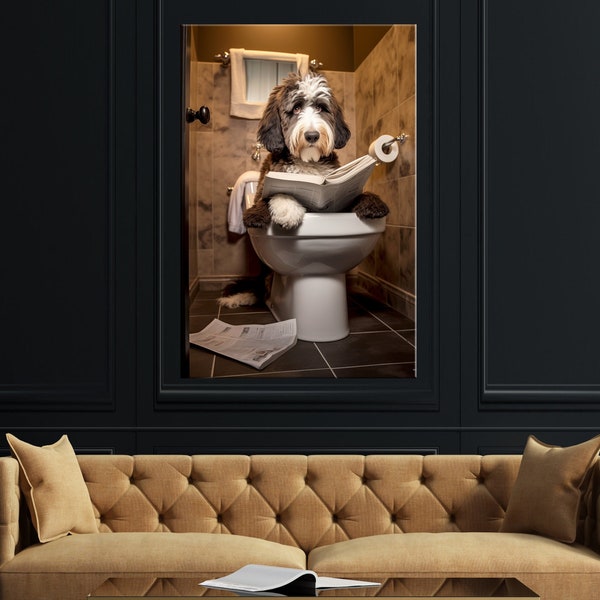 Impression sur toile humoristique de chien Bernedoodle, impression de chien drôle, chiens sur la décoration d'art de toilette