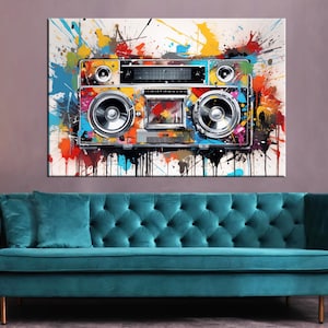 Boombox Druck Leinwand, Retro Tonbandgerät Wanddeko, Boombox Pop Art Druck, Musikzimmer Wand dekor