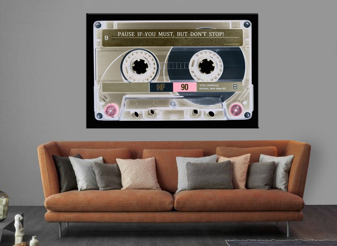 Audio Cassette Canvas Print, Retro Cassette Decor, Quote on the