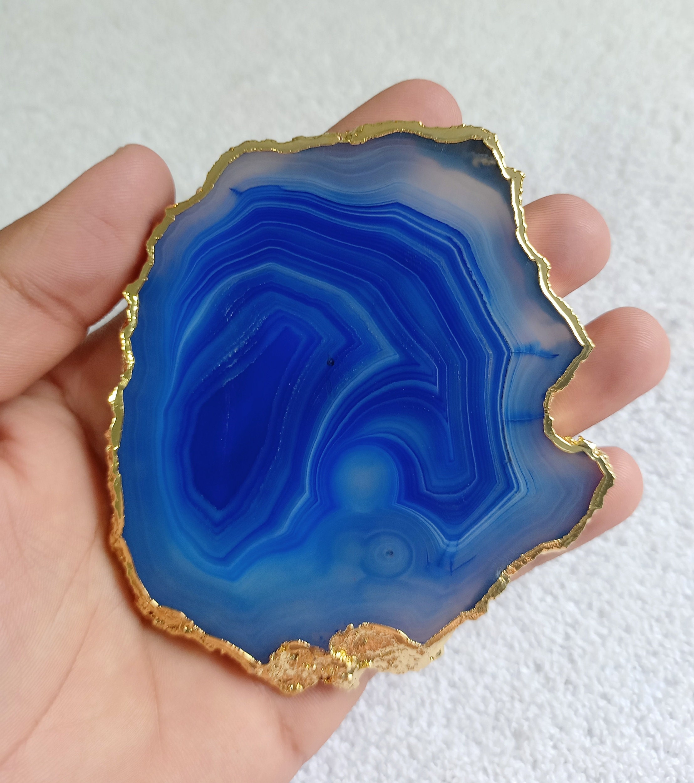 Wholesale Blue Agate Geode Slice Gemstone Coaster Gold Etsy