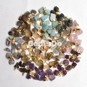 Rough Gemstone Connectors, Multi Raw Gold Necklace Pendant, DIY Pendants, Birthstone Charms Connectors, Gold Plated Connector Charms