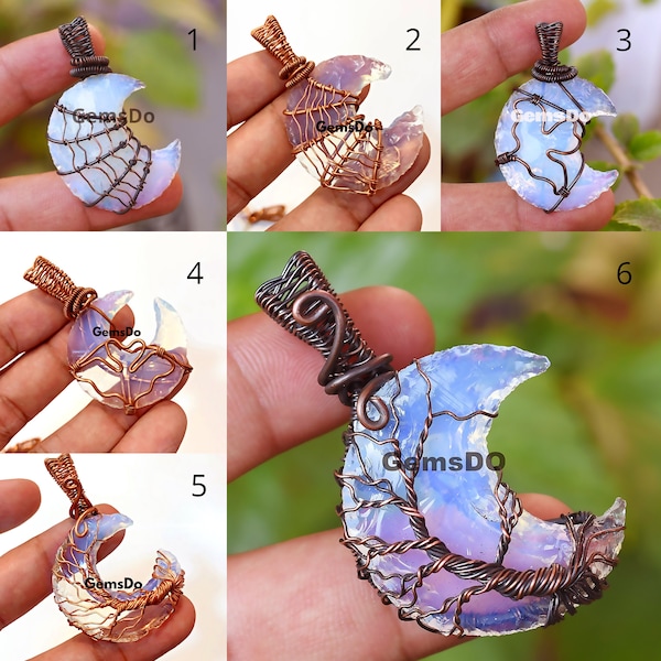 Tree Of Ghost Opalite Crescent Moon Pendant, Opalite Gemstone Jewelry, Crescent Moon Pendant, Wire Wrapped Pendant, Wholesale Pendants