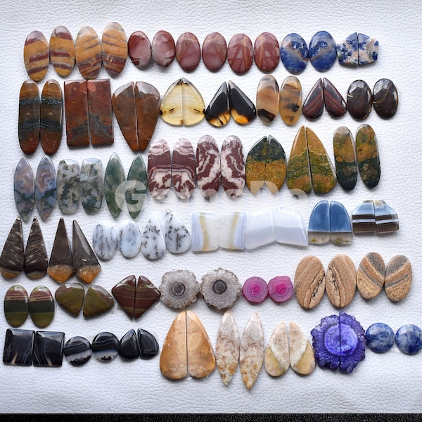 Bulk Gemstone Pairs Lot, Wholesale Mix Cabochon Pairs, Multi Pairs Gemstone Cabochons, Mixed Lot Matching Sets for Jewelry Making