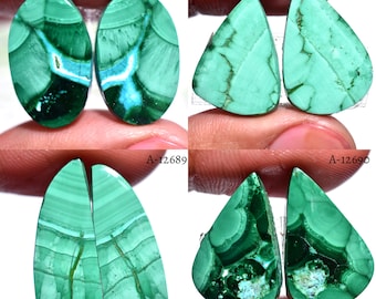 100% Natural Malachite Pair, Malachite Cabochon Pairs, Matched Pair Crystal Set, Green Pairs For Earrings, Wholesale Malachite Pair