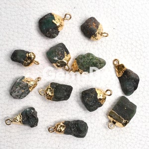 Raw Emerald Gold Necklace Pendant, Rough Gemstone Connectors, DIY Pendants, Birthstone Charms Connectors, Gold Plated Connector Charms