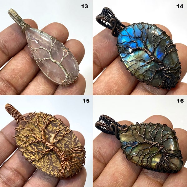 Prix de gros ! Pendentifs arbre de vie, Pendentifs enveloppés de fil métallique, Pierre à envelopper en fil de cuivre, Quantité disponible en gros, Pendentifs de pierres précieuses