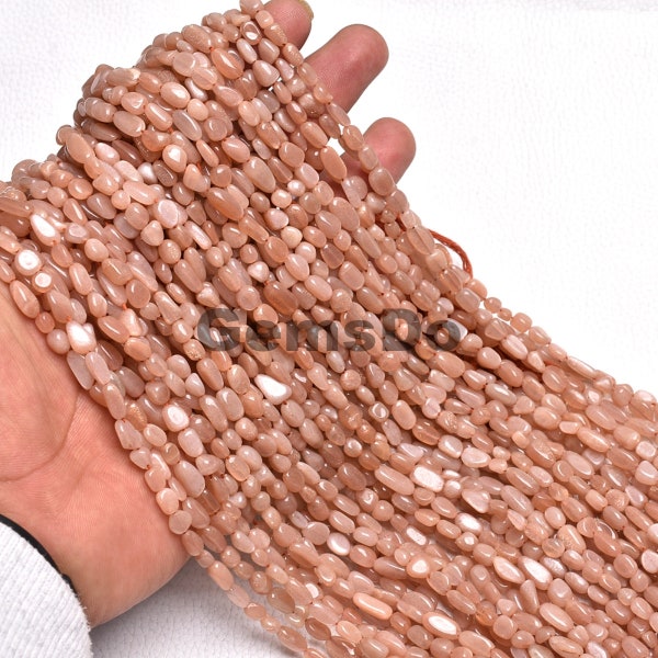 Natural Peach Moonstone Nugget Beads, 12'' Strand, Peach Moonstone Beads, Nugget Beads, Tumble Beads, Gemstone Nuggets, Wholesale Beads