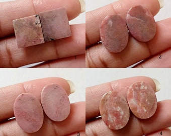 Natural Rhodonite Fancy Shape Cabochon Loose Gemstone Pair For Making Earrings 28 Ct 29X10X5 mm A-1669