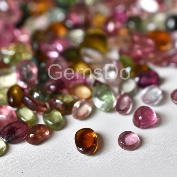 Wholesale Mixed Tourmaline - Natural, Smooth Multi-Color Cabochons -  Pink, Green, Yellow, Smooth Plain Gems - Bulk Lot for Jewelry Making