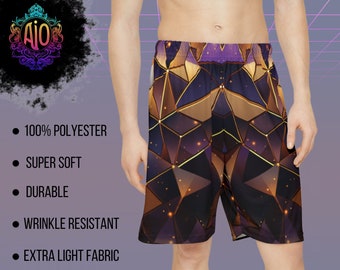 Pantalones cortos de festival para hombre / Pantalones cortos de Geo Sagrado / Pantalones cortos Rave / Trajes de festival / Pantalones de festival de oro