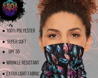 Sacred Crystal Neck Gaiter Face Mask Rave Festival Bandanna Tribal Tribe Wear Balaclava Crystal pattern Techno Psytrance Clothing scarf