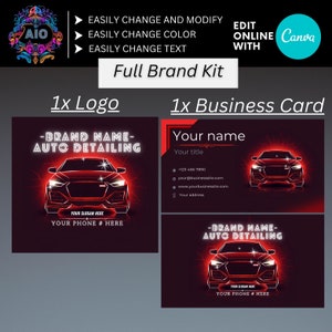 Car Washing Brand Kit Template | Auto detailing car logo template - Business Card Template | Car Detailing Services logo - Car Wash Brand
