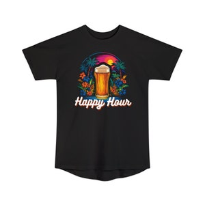 Happy Hour Tshirt, day drinking tee shirt, 5 oclock somewhere shirt, black, Unisex Long Body Urban Tee