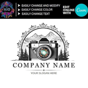 Photography Logo Template, Editable Logo Design, DIY Canva Modern Logo, Elegant Logo, Camera Photography Logo, Trendy Photographer Logo
